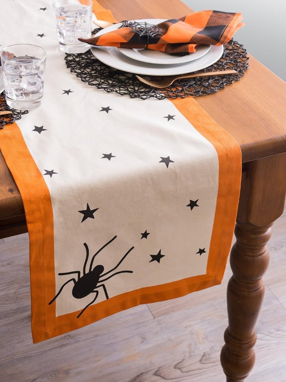 DII Halloween Tabletop Collection Bold Black Stars/Spooky Spider Orange Bor - Picture 4 of 7